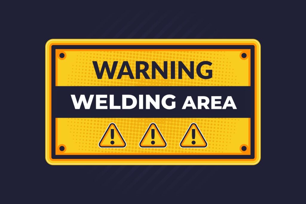 A warning sign of welding dangers and hazards